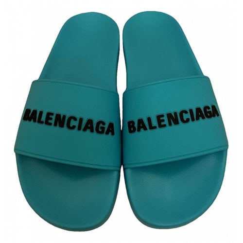 Pre-owned Balenciaga Flip Flops In Turquoise
