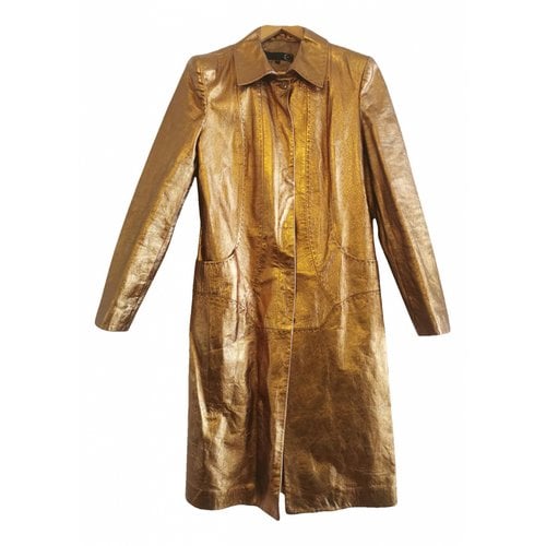 Pre-owned Just Cavalli Leather Coat In Gold