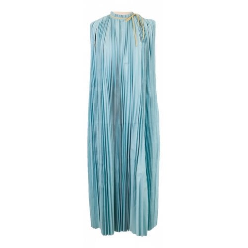 Pre-owned Valentino Leather Maxi Dress In Turquoise