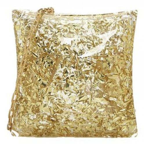 Pre-owned Bottega Veneta Snap Glitter Clutch Bag In Gold