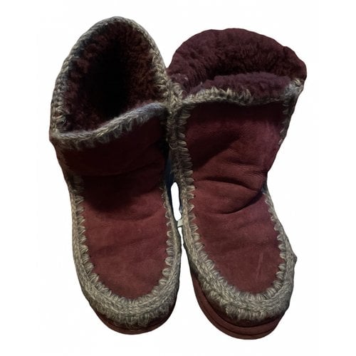 Pre-owned Mou Leather Snow Boots In Burgundy