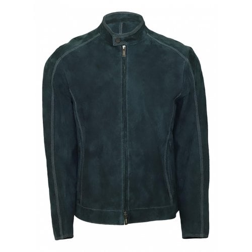 Pre-owned Armani Collezioni Leather Biker Jacket In Green