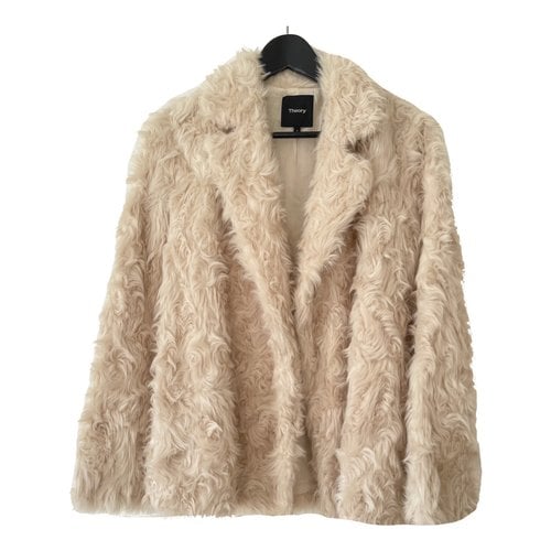 Pre-owned Theory Faux Fur Coat In Beige