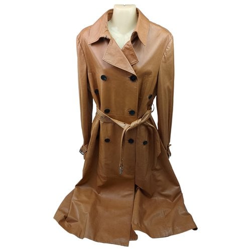 Pre-owned Dior Leather Trench Coat In Brown