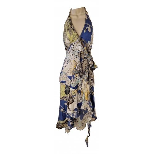 Pre-owned Just Cavalli Silk Mid-length Dress In Blue