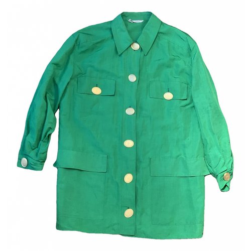 Pre-owned Dior Linen Cardi Coat In Green
