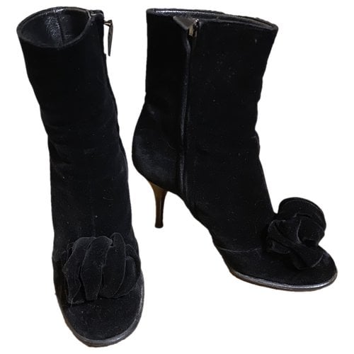 Pre-owned Chanel Velvet Boots In Black