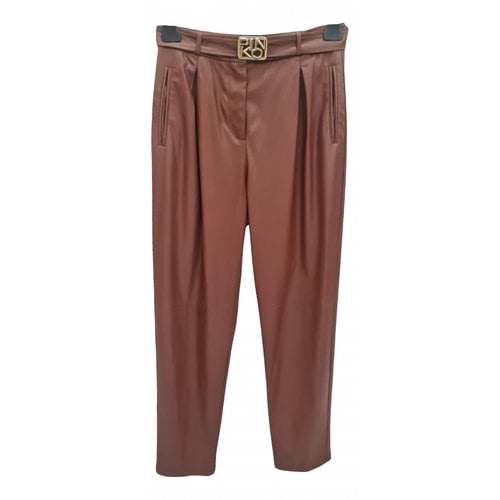 Pre-owned Pinko Leather Large Pants In Brown