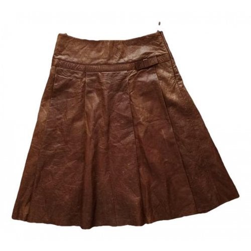 Pre-owned Miu Miu Leather Mid-length Skirt In Brown