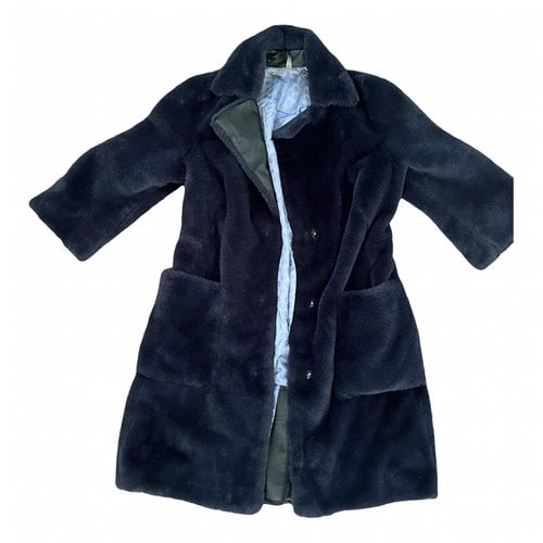 Pre-owned Manila Grace Faux Fur Coat In Blue