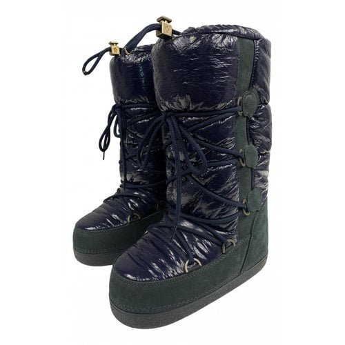 Pre-owned Moncler Patent Leather Snow Boots In Blue