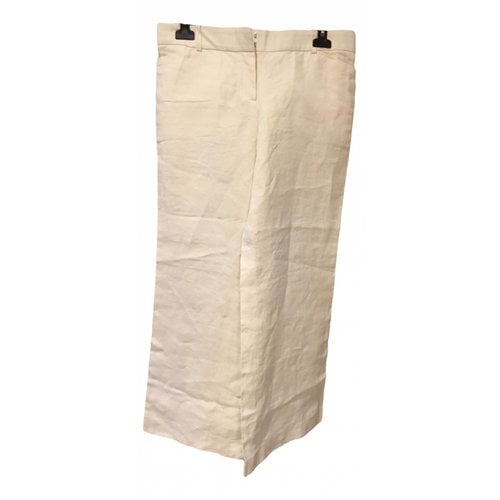 Pre-owned Celine Linen Large Pants In Ecru