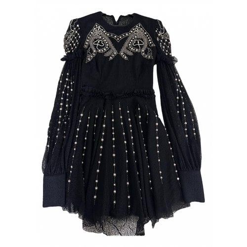 Pre-owned Wandering Lace Mid-length Dress In Black