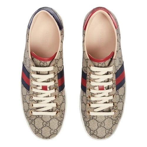 Pre-owned Gucci Ace Leather Trainers In Beige