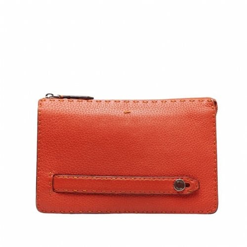 Pre-owned Fendi Leather Clutch Bag In Orange