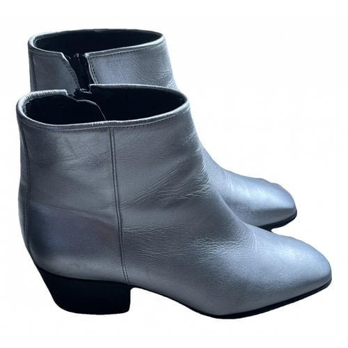 Pre-owned The Kooples Leather Ankle Boots In Silver
