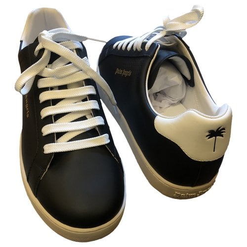 Pre-owned Palm Angels Leather Trainers In Black