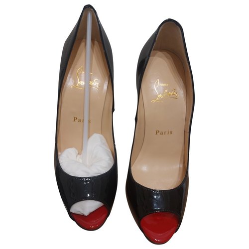 Pre-owned Christian Louboutin Lady Peep Patent Leather Heels In Black
