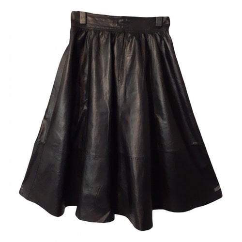 Pre-owned Leather Crown Leather Mid-length Skirt In Black