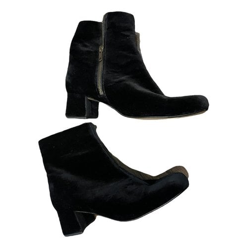 Pre-owned Ganni Velvet Ankle Boots In Black