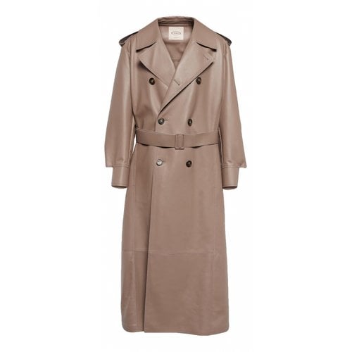 Pre-owned Tod's Leather Coat In Beige