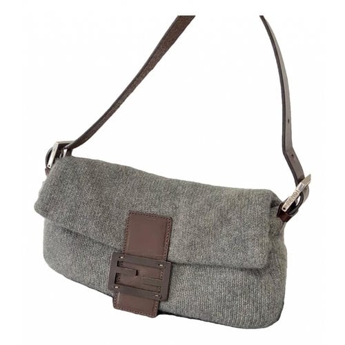 Pre-owned Fendi Baguette Wool Handbag In Grey
