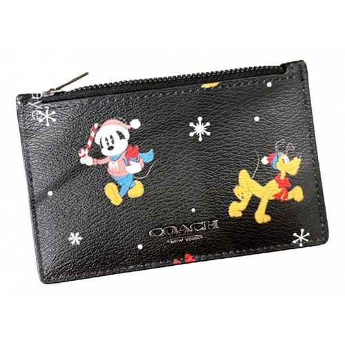 Pre-owned Coach Disney Collection Leather Card Wallet In Black