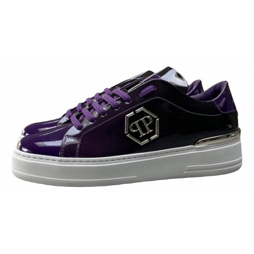 Pre-owned Philipp Plein Patent Leather Trainers In Purple