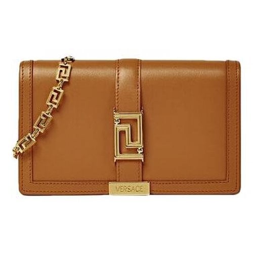 Pre-owned Versace Greca Goddess Leather Crossbody Bag In Brown