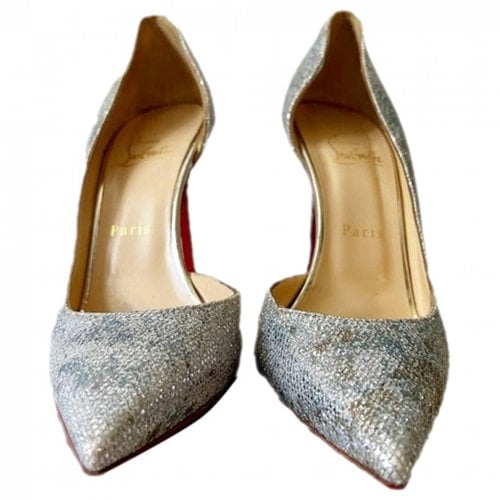 Pre-owned Christian Louboutin Iriza Cloth Heels In Silver