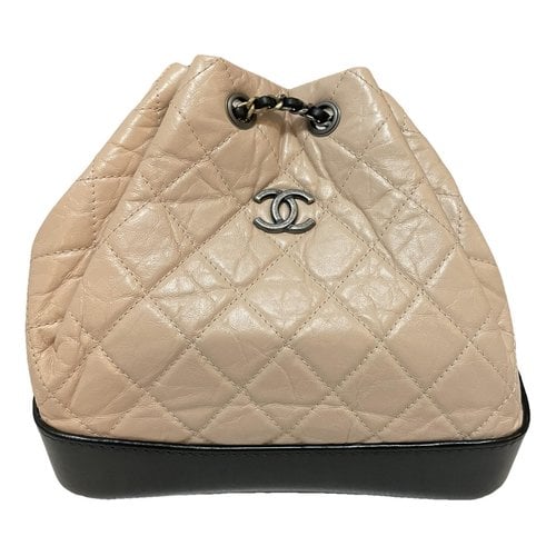 Pre-owned Chanel Gabrielle Leather Backpack In Beige