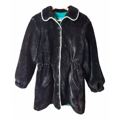 Pre-owned Kenzo Faux Fur Coat In Black