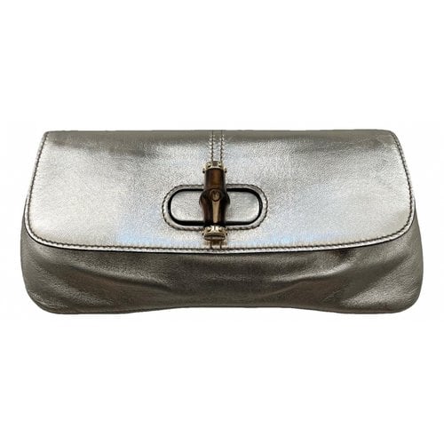 Pre-owned Gucci Bamboo Leather Clutch Bag In Silver