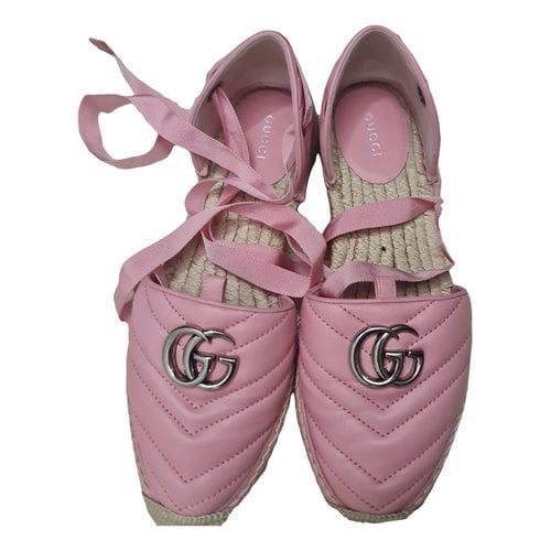 Pre-owned Gucci Marmont Leather Ballet Flats In Pink