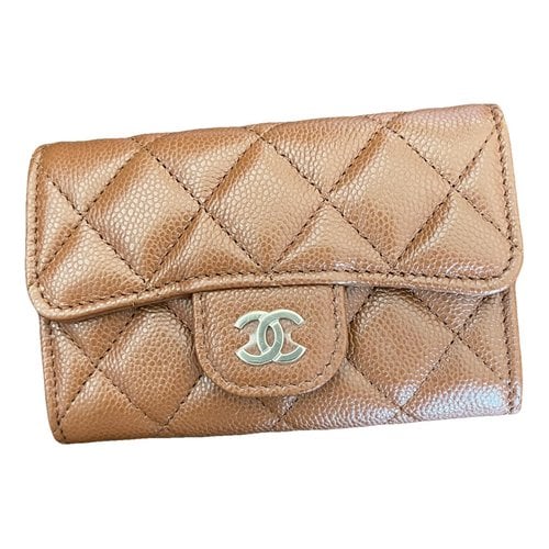 Pre-owned Chanel Timeless/classique Leather Card Wallet In Brown