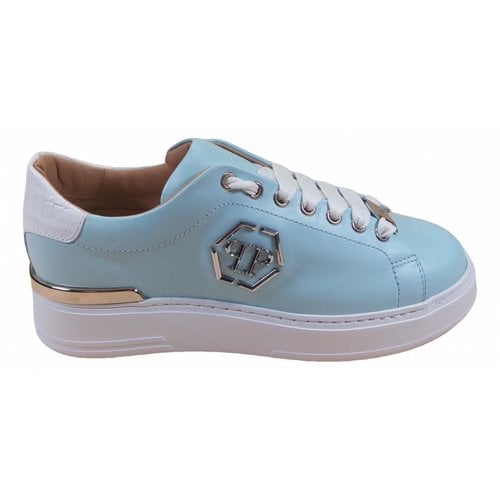 Pre-owned Philipp Plein Leather Trainers In Turquoise