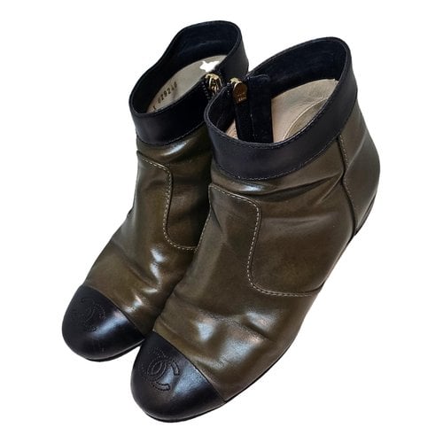 Pre-owned Chanel Leather Biker Boots In Green
