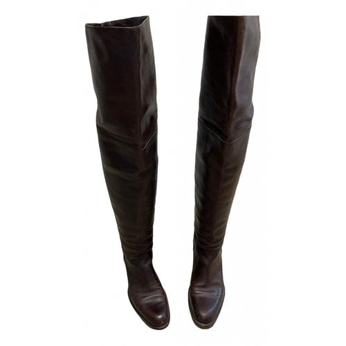 Pre-owned Sartore Leather Riding Boots In Brown