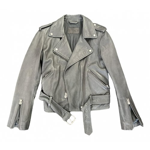 Pre-owned Allsaints Leather Biker Jacket In Grey