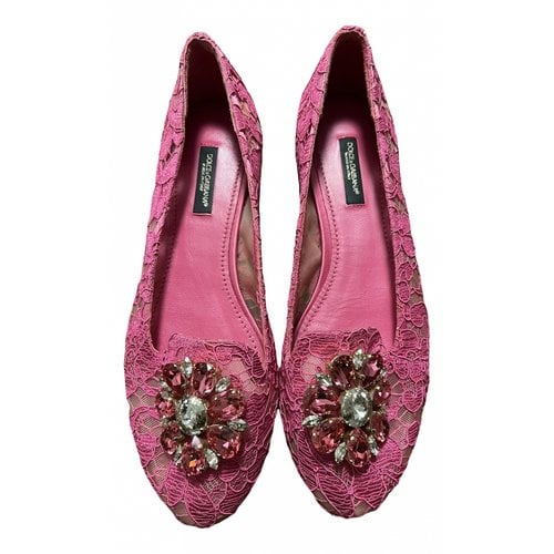 Pre-owned Dolce & Gabbana Taormina Cloth Ballet Flats In Pink