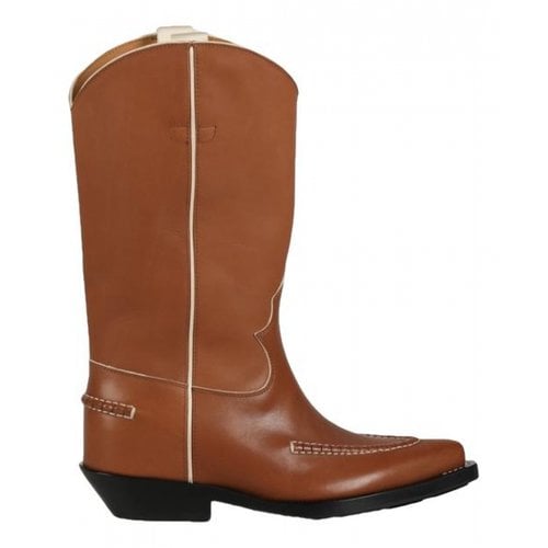 Pre-owned Chloé Leather Cowboy Boots In Camel