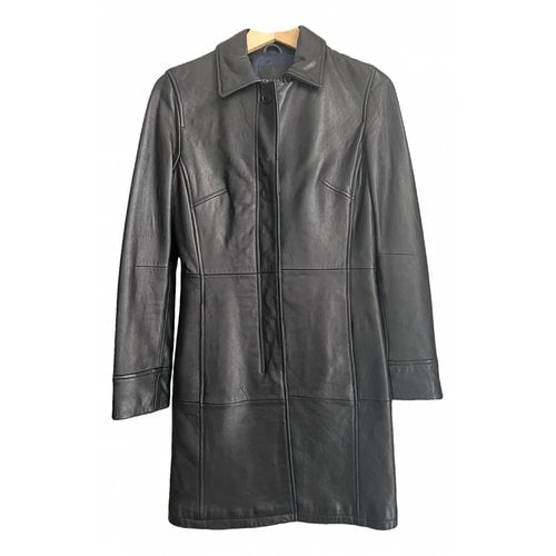 Pre-owned Elie Tahari Leather Coat In Black