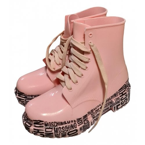 Pre-owned Moschino Wellington Boots In Pink