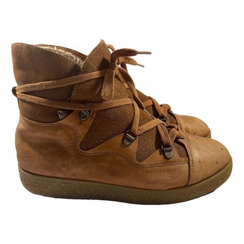 Pre-owned Ganni Leather Snow Boots In Brown