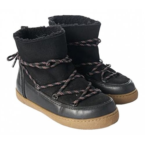 Pre-owned Massimo Dutti Leather Snow Boots In Black