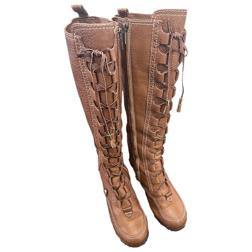 Pre-owned Burberry Leather Western Boots In Camel