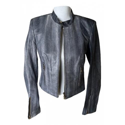 Pre-owned Versace Leather Jacket In Grey