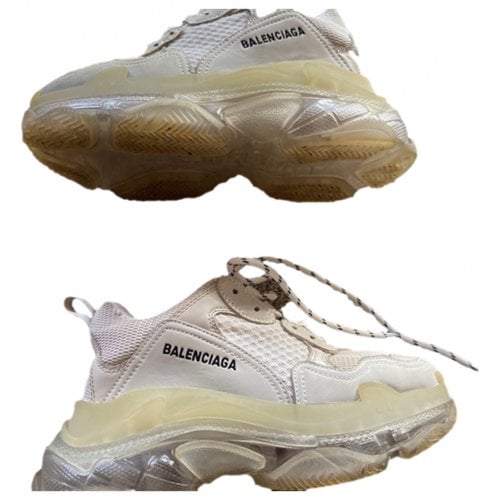 Pre-owned Balenciaga Triple S Leather Trainers In Beige