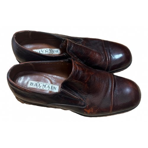 Pre-owned Balmain Leather Flats In Brown