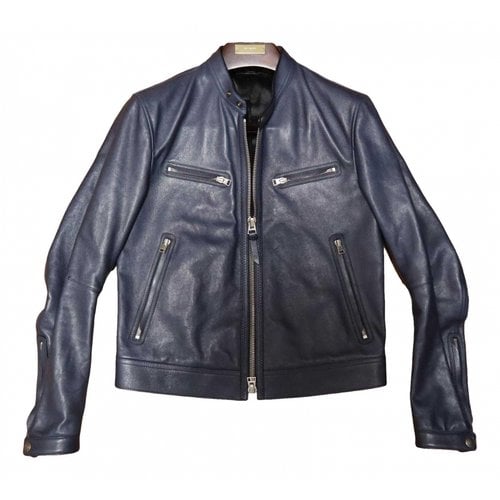 Pre-owned Tom Ford Leather Jacket In Navy